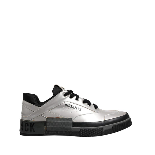 HIDE & JACK Metallic Silver Low Top Lace Up Sneakers Shoes