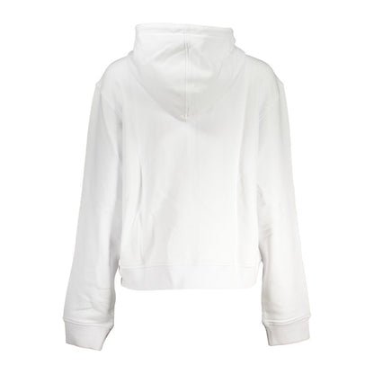 Back view of K-WAY White Cotton Women Sweater with hood, showcasing its sleek design and comfort for a chic, everyday look.
