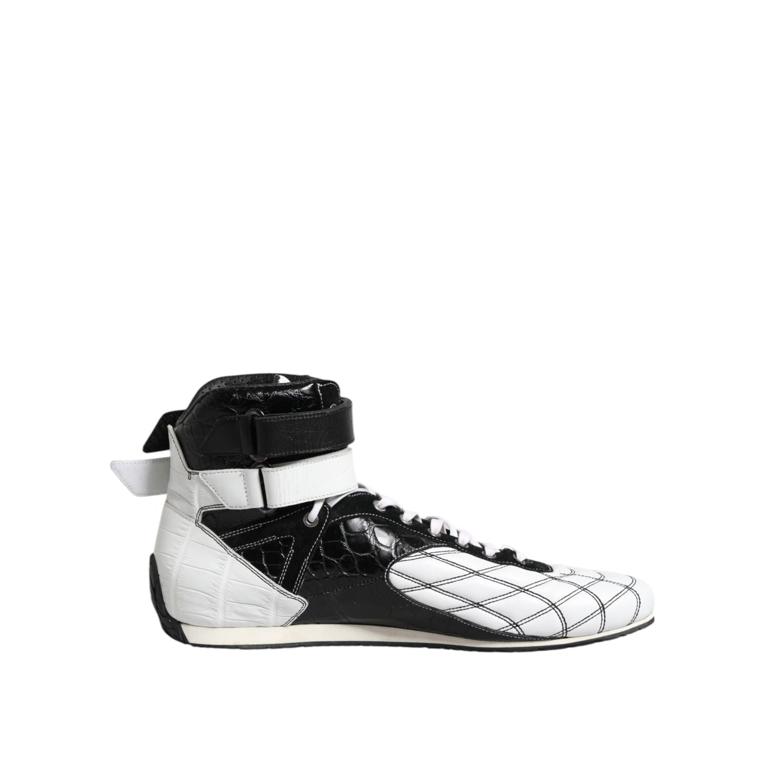 Dolce & Gabbana Black White Leather High Top Sneakers Shoes