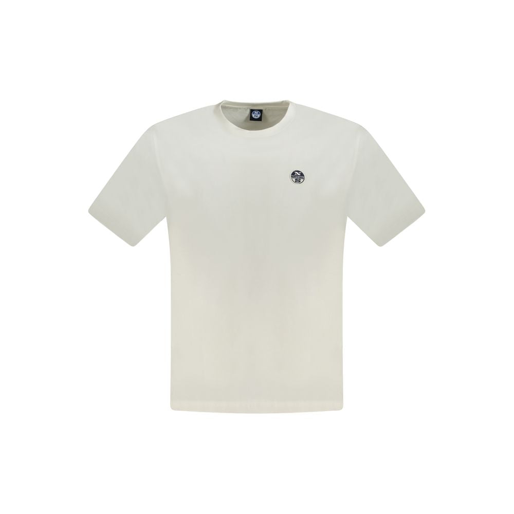North Sails White Cotton Men T-Shirt with logo, short sleeve crew neck, stylish and comfortable, perfect for versatile wear.