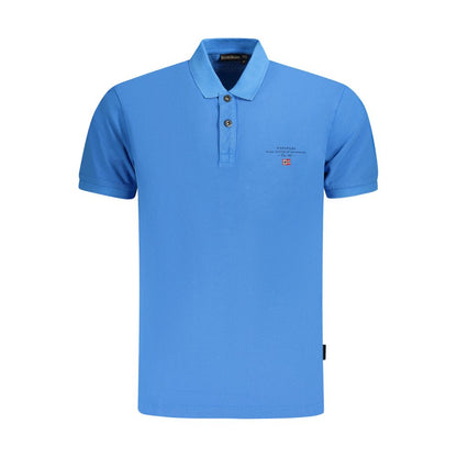 Napapijri Blue Cotton Men Polo Shirt in sleek blue with logo embroidery, perfect for casual luxury and modern trendsetters.