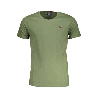 Norway 1963 Green Cotton Men T-Shirt featuring short sleeves and crew neck design, showcasing Norway 1963 logo on vibrant green fabric.