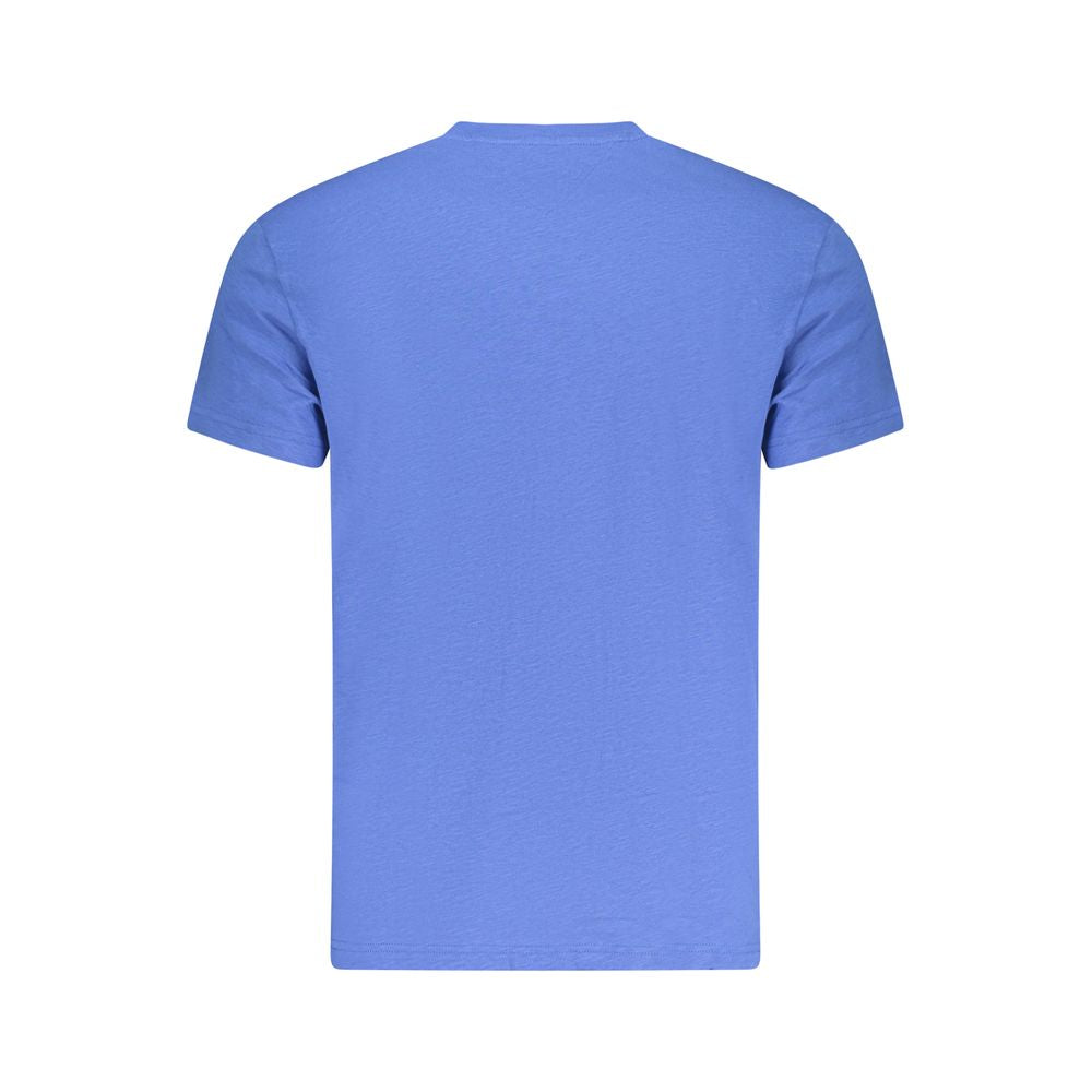 Tommy Hilfiger Blue Cotton Men T-Shirt back view showcasing soft regenerative cotton fabric.