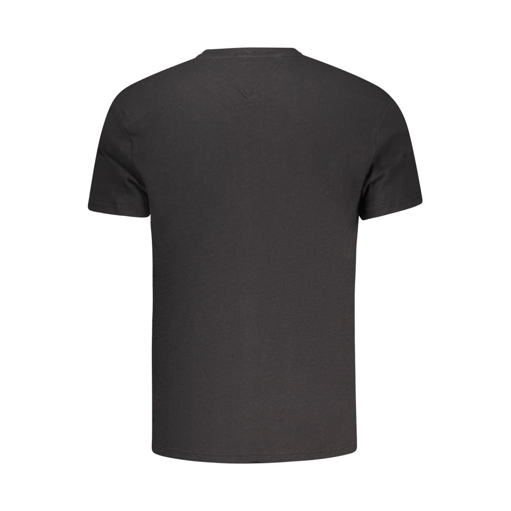 Back view of Tommy Hilfiger Black Cotton Men T-Shirt with short sleeves and crew neck.
