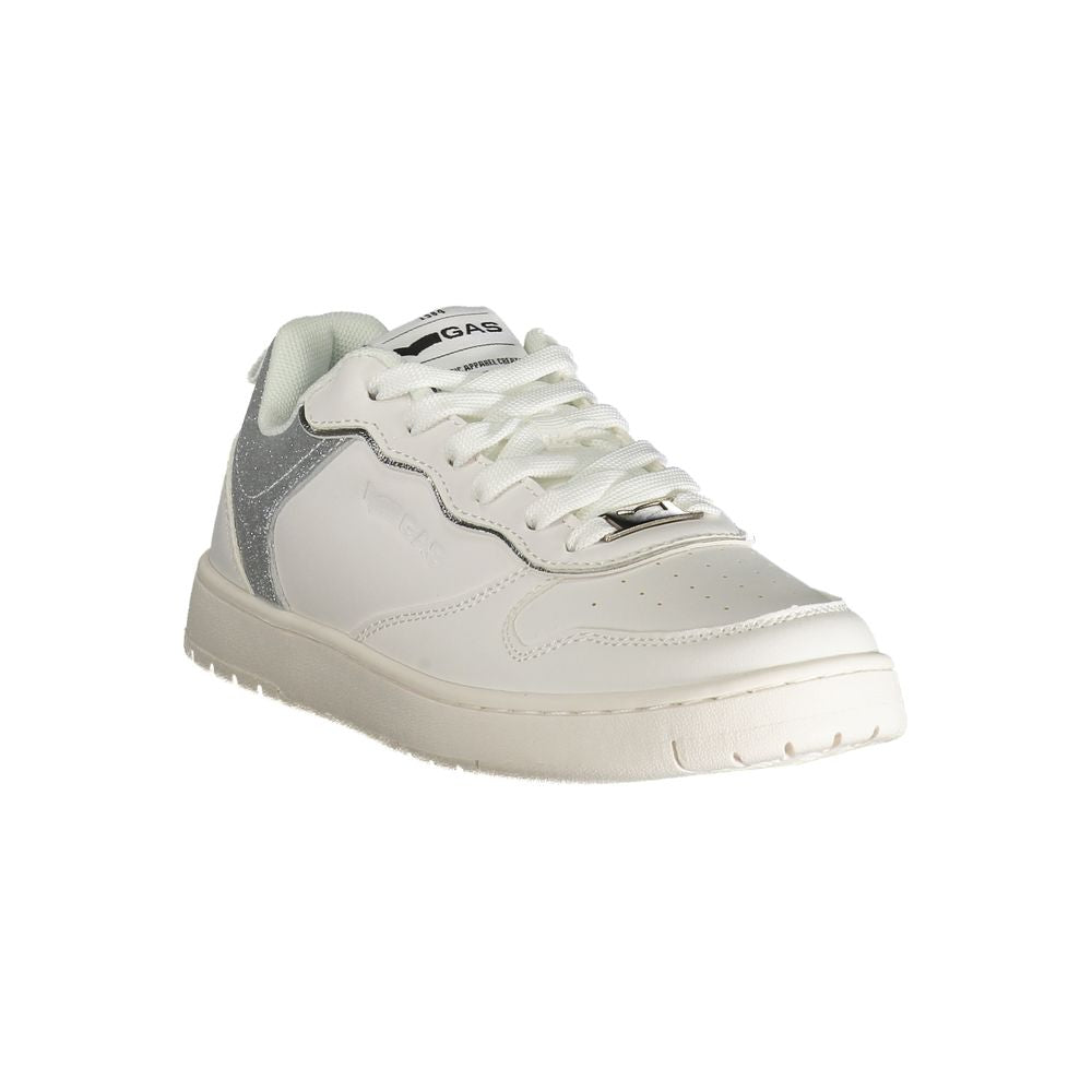 Gas White Polyester Women Sneaker with silver contrast and Gas logo, perfect for fashion-forward style, Ambra Mix sports shoe.