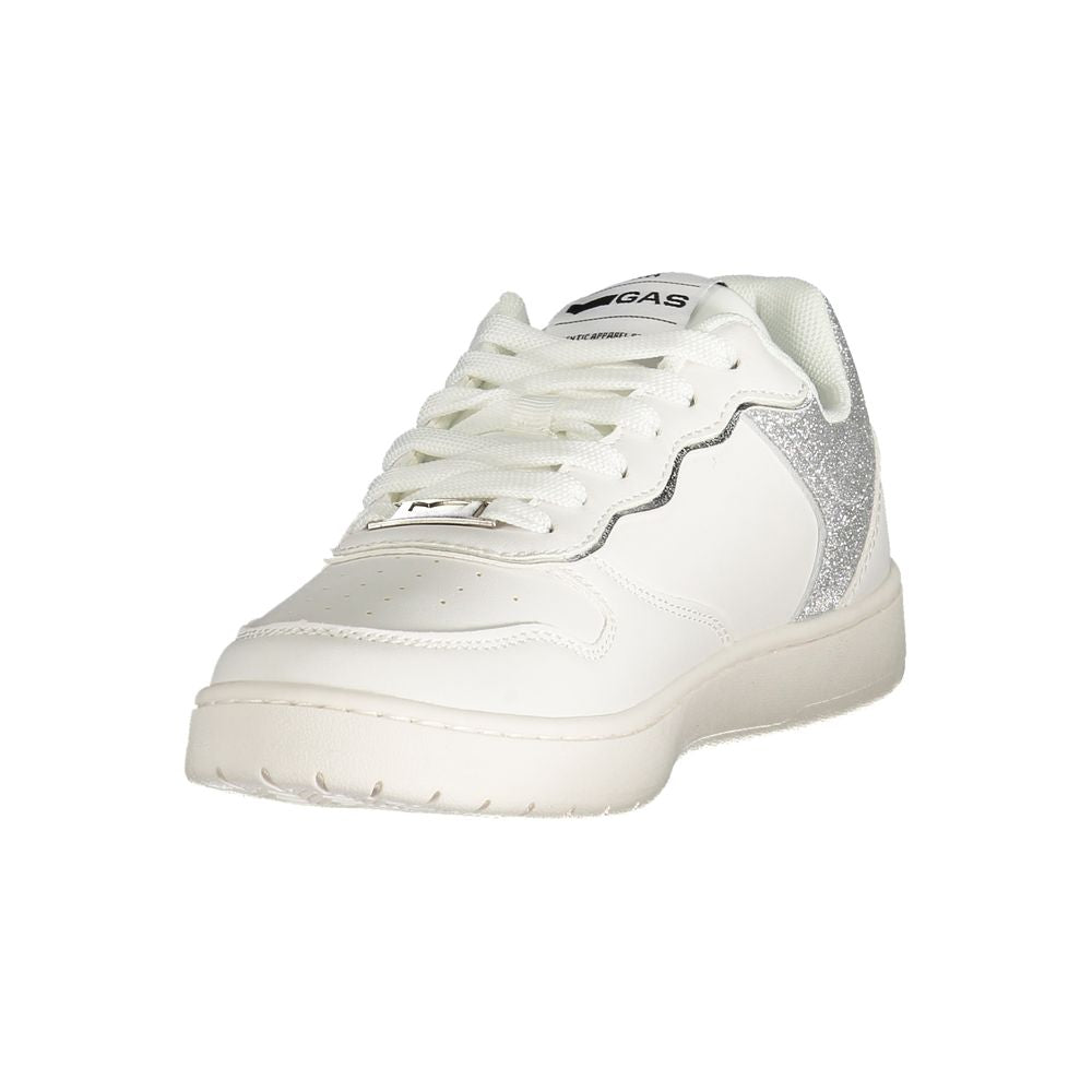 Gas White Polyester Women Sneaker with silver contrast and Gas logo, perfect for fashion-forward casual ensembles.