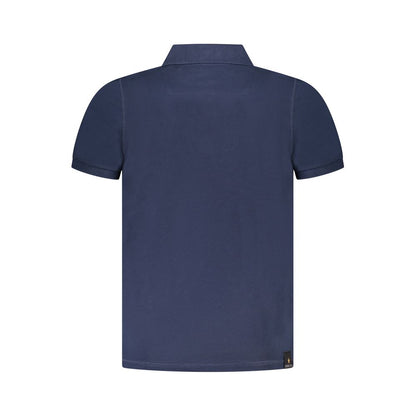 Accademia Militare Blue Cotton Polo Shirt with short sleeves, 3 buttons, and logo print, back view.