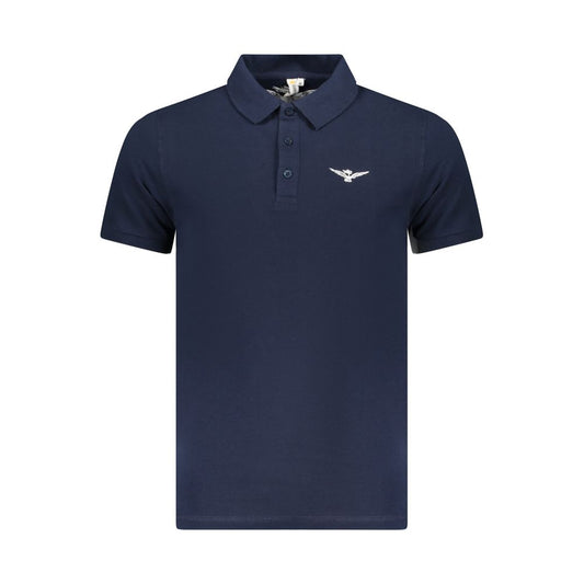 Accademia Militare Blue Cotton Polo Shirt with eagle logo, three buttons, and short sleeves.
