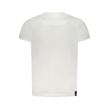 Back view of Accademia Militare White Cotton T-Shirt featuring short sleeves, crew neck, and logo print.