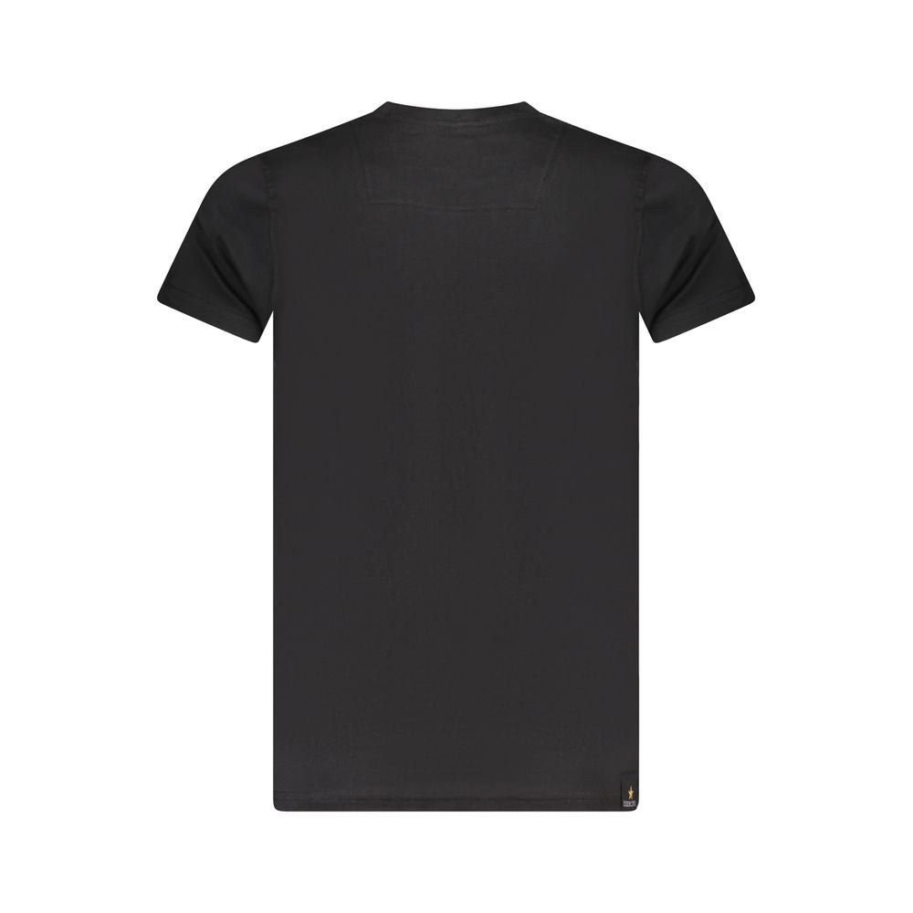 Accademia Militare Black Cotton T-Shirt with short sleeves and crew neck, featuring a contrast logo print on the back.