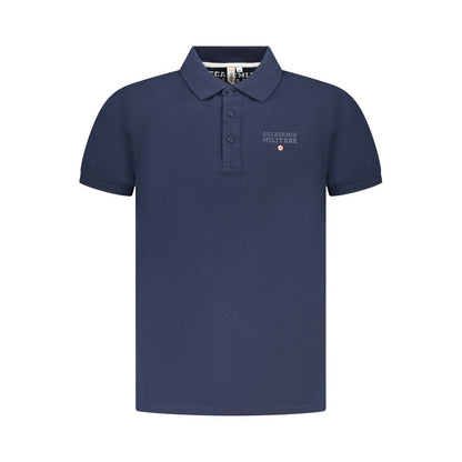 Accademia Militare Blue Cotton Polo Shirt with short sleeves, three buttons, and logo print.