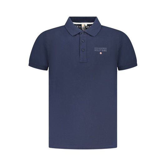 Alt Tag: Accademia Militare Blue Cotton Polo Shirt with short sleeves, three buttons, embroidered logo, and tricolore print design.