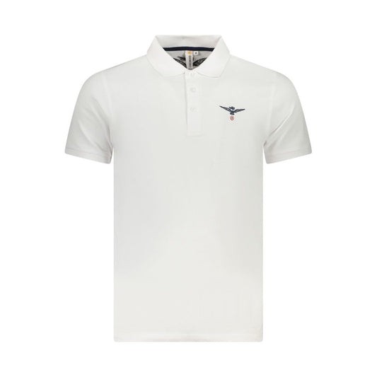 Accademia Militare White Cotton Polo Shirt with short sleeves, eagle logo, and three buttons