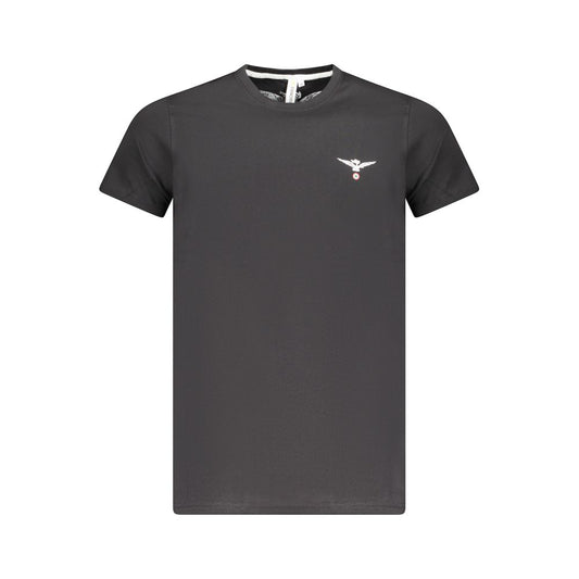 Accademia Militare Black Cotton T-Shirt with eagle logo, short sleeves, crew neck, and print detail