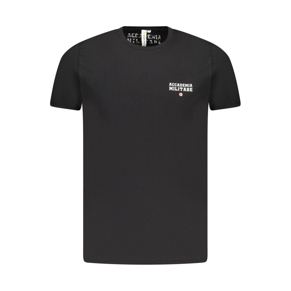 Accademia Militare Black Cotton T-Shirt with logo, short sleeve, crew neck, front view.