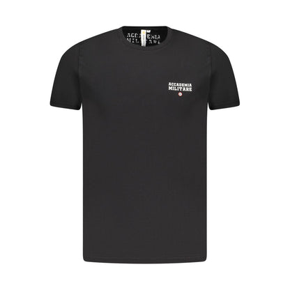 Accademia Militare Black Cotton T-Shirt with logo, short sleeve, crew neck, front view.