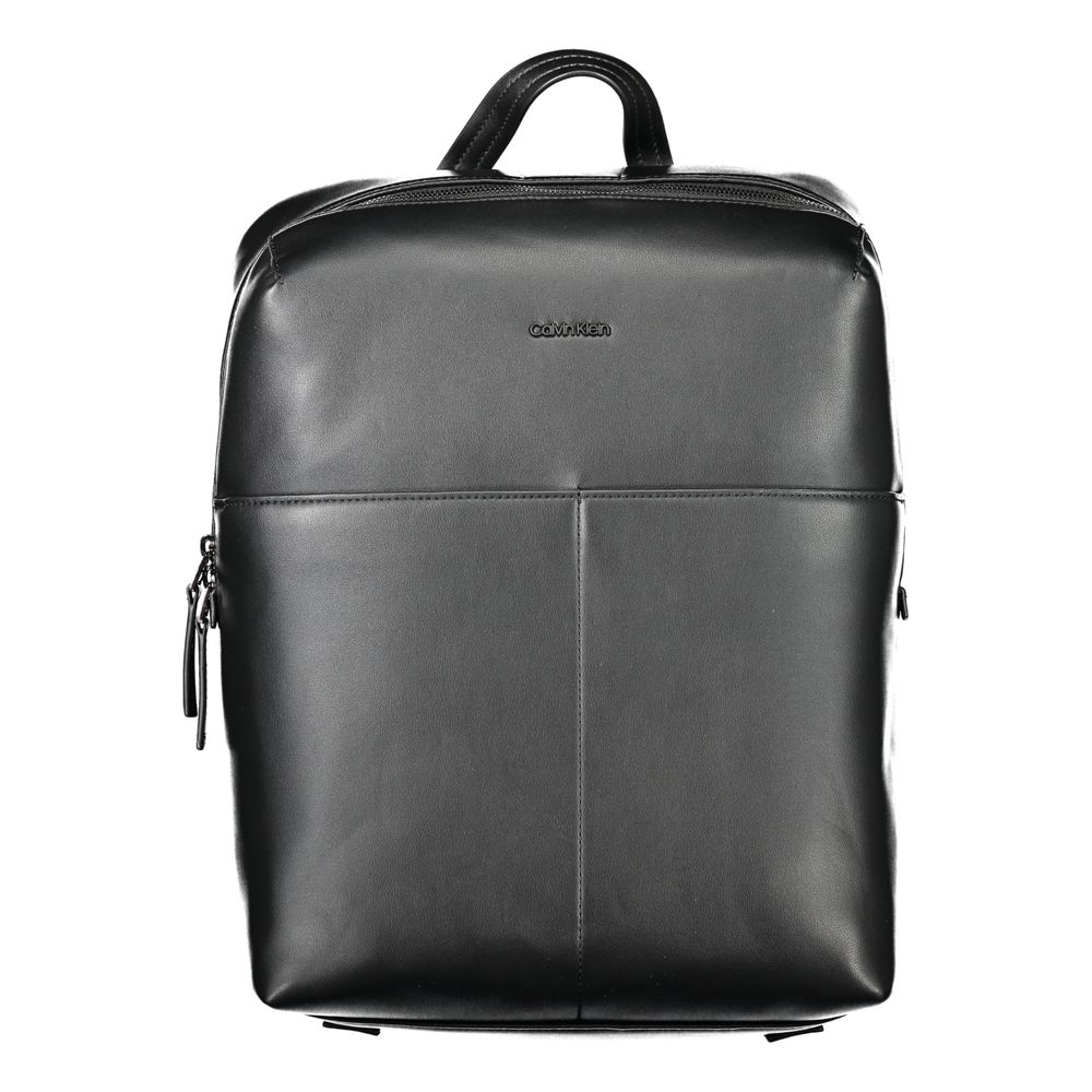 Calvin Klein Black Polyethylene Backpack with adjustable straps, external pockets, and logo.