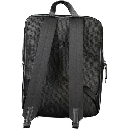 Back view of Calvin Klein Black Polyethylene Backpack with adjustable shoulder straps and handle.