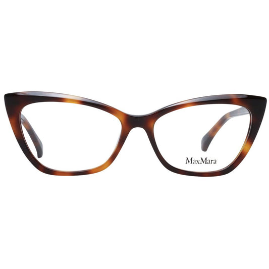 Max Mara Brown Women Glasses Frame, full-rim cat eye style with brown plastic frame, size 54-15-140, includes branded case.