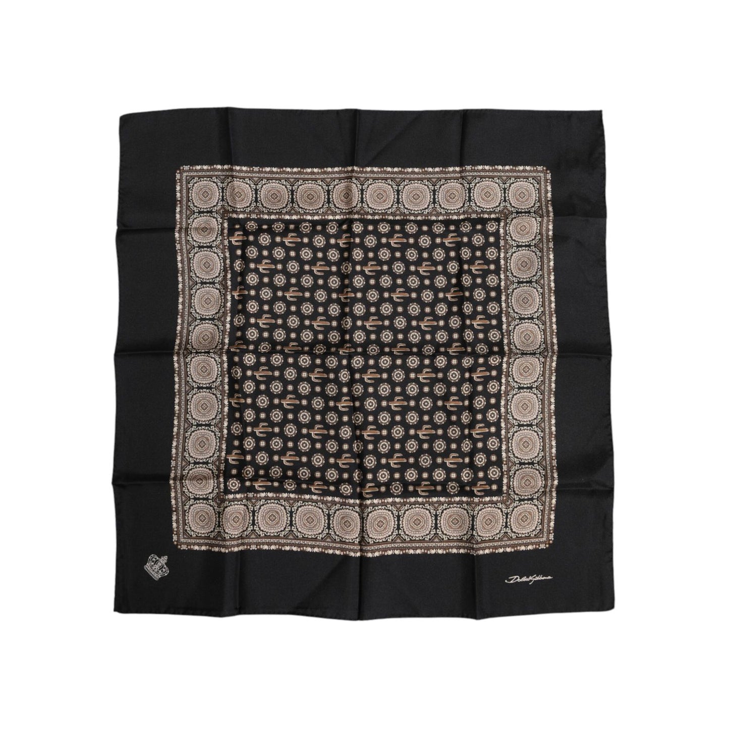 Dolce & Gabbana Black Brown Patterned Square Foulard Scarf