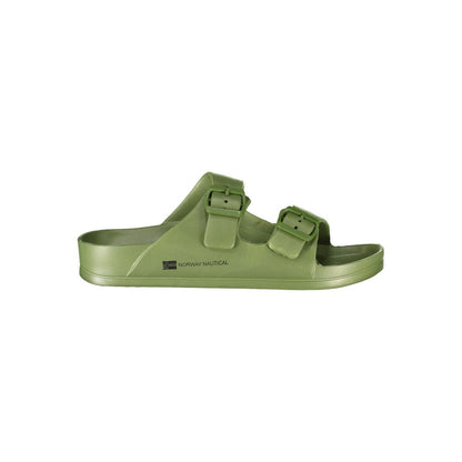 Norway 1963 Green Plastic Men Sandal with two adjustable buckles, sleek design, and iconic logo detail on side.
