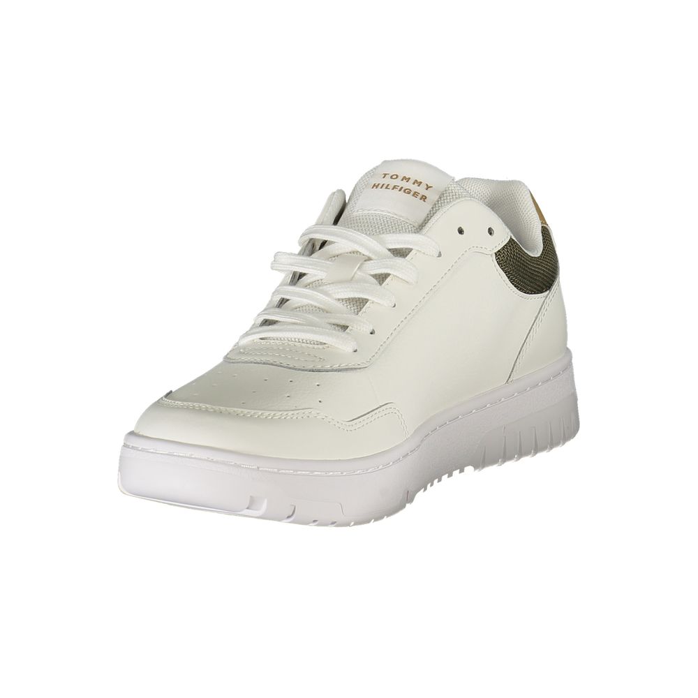 Tommy Hilfiger White Leather Men Sneaker with green and beige accents for a stylish and comfortable fit.