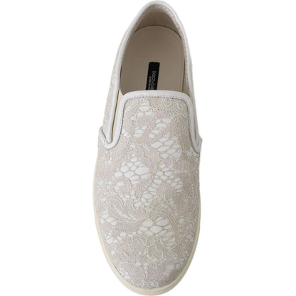 Dolce & Gabbana White Leather Lace Slip On Loafers Shoes WOMAN SNEAKERS