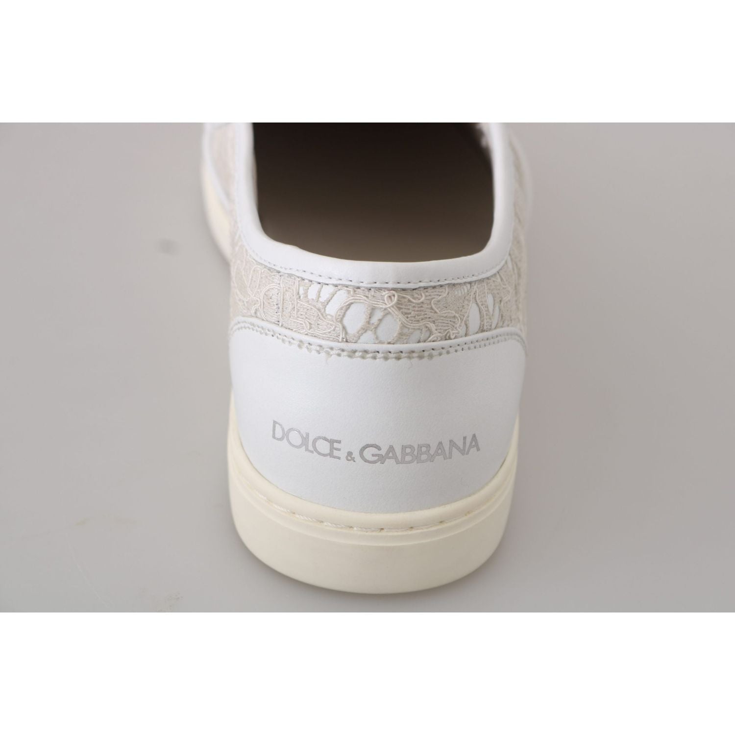 Dolce & Gabbana White Leather Lace Slip On Loafers Shoes