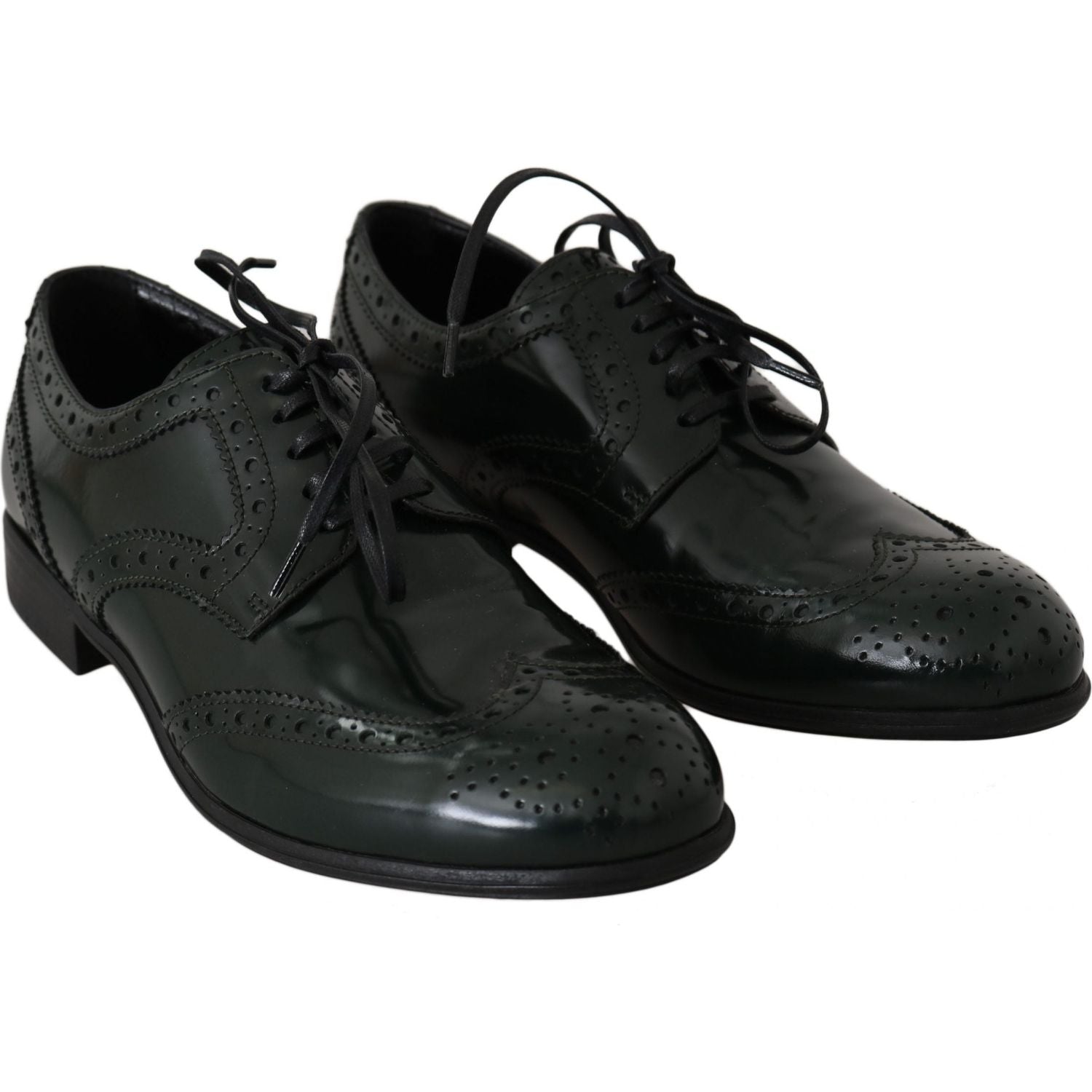 Dolce & Gabbana Green Leather Broque Oxford Wingtip Shoes