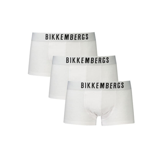 Bikkembergs White Cotton Underwear Boxer Parigamba Tri-Pack with Elastic Waistband and Logo Print