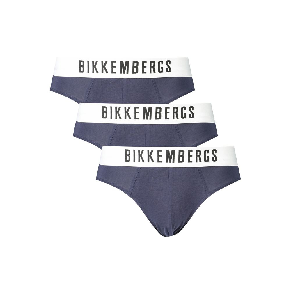Bikkembergs Blue Cotton Underwear tri-pack with elastic waistband and logo print, elegant designer slip.