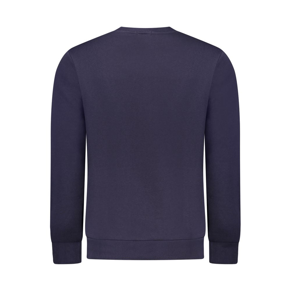 Back view of Rifle Blue Cotton Men Sweater showcasing long sleeve design and high-quality craftsmanship.