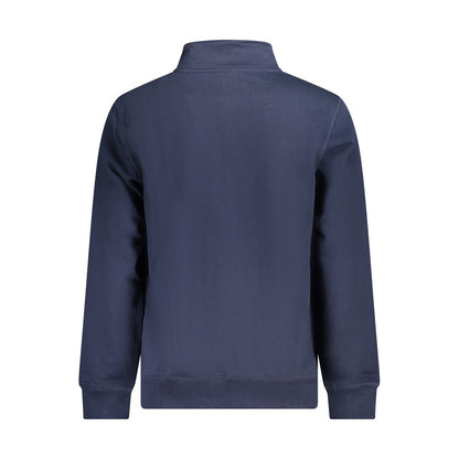 Back view of North Sails Blue Cotton Men Sweater showcasing comfort and style in sharp blue with a refined design.