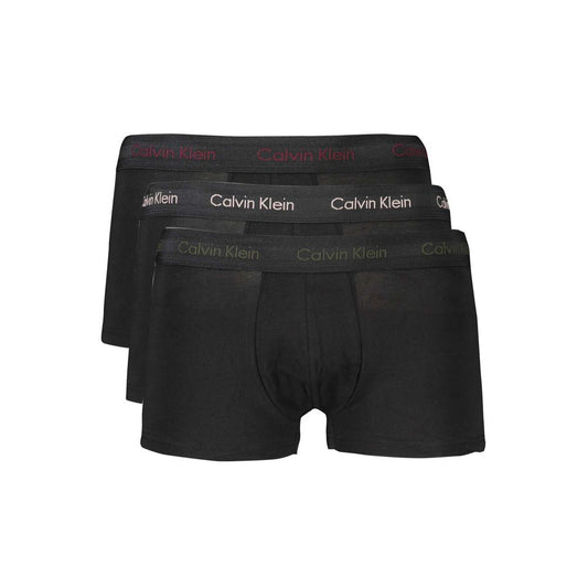 Calvin Klein Black Cotton Underwear, boxer tri-pack with elastic waist, contrast details, logo displayed in different colors.