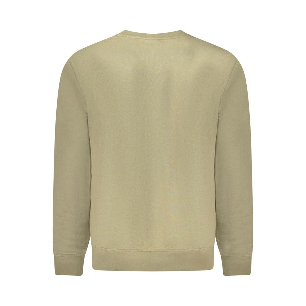 Back view of Hugo Boss Green Cotton Men Sweater with crew neck and logo embroidery, showcasing brushed finish and sophisticated design.