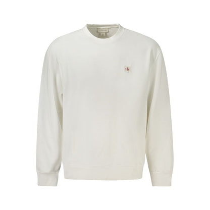 Calvin Klein White Cotton Men Sweater with crew neck and logo, stylish sustainable fashion piece for urban elegance.