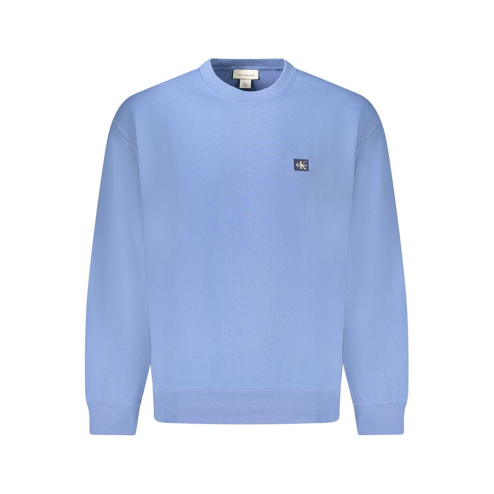 Calvin Klein Blue Cotton Men Sweater with iconic logo and sustainable elements, combining style and comfort in a vibrant blue hue.