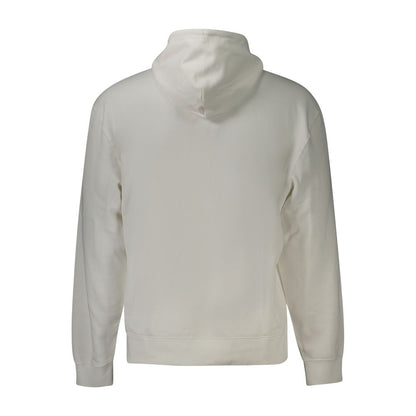 Calvin Klein White Cotton Men Sweater back view with hood, showcasing high-quality cozy cotton blend and sleek design for modern style.