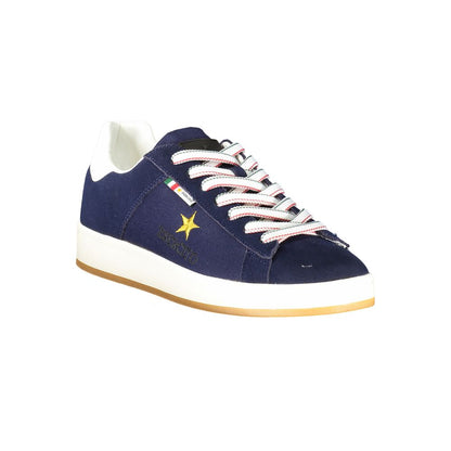 Esercito 1659 Blue Leather Men Sneaker with contrasting details and logo, perfect for urban fashion and style statement.