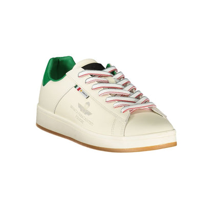 Esercito 1659 White Leather Men Sneaker with green accents on white, showcasing premium craftsmanship and bold style.