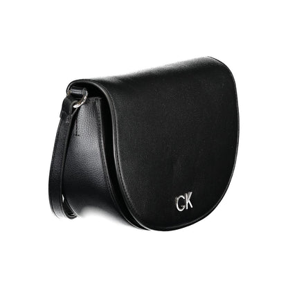 Calvin Klein Black Polyethylene Handbag with adjustable shoulder strap, internal card pocket, magnetic closure, and logo detail