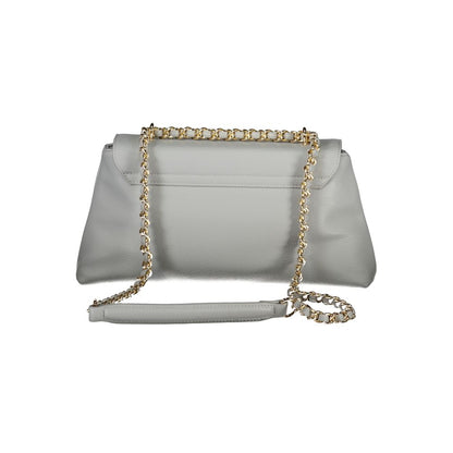 Mario Valentino Gray Polyethylene Handbag with chain shoulder strap, internal pocket, and clip closure, featuring logo