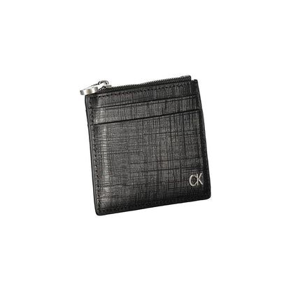 Calvin Klein Black Leather Wallet with card holder, central pocket, and zip closure.