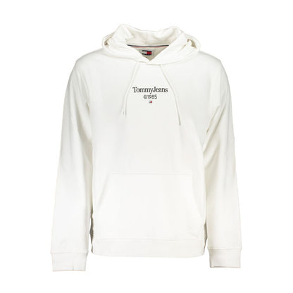 Front view of Tommy Hilfiger White Cotton Men Sweater with hood and brand logo