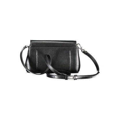 Calvin Klein Black Polyester Handbag with adjustable and removable shoulder strap, features snap closure and internal pocket.