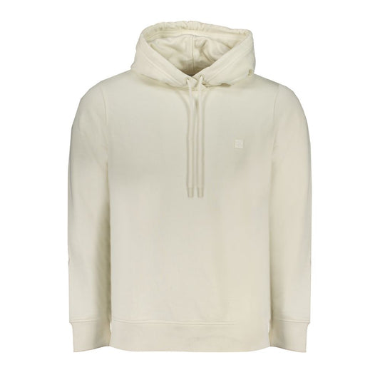 Calvin Klein White Cotton Men Sweater with hood, showcasing sleek design and logo, crafted with 50% regenerative materials for sustainability.