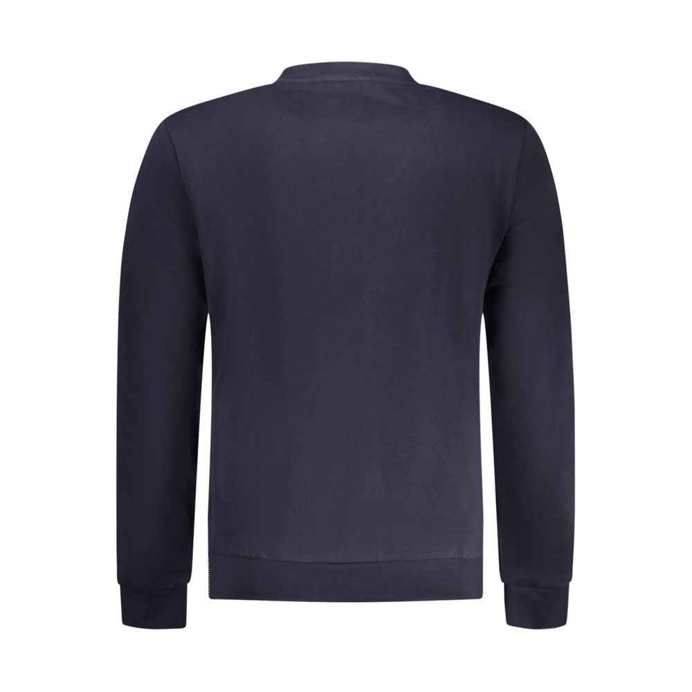 Back view of Napapijri Blue Cotton Men Sweater with long sleeves and crew neck design, showcasing premium craftsmanship and style.