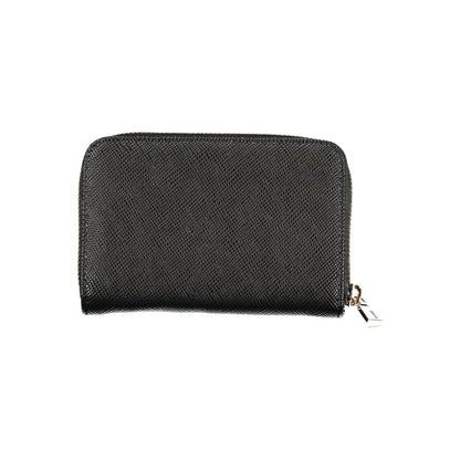 Guess Jeans Black Polyethylene Wallet with zip closure, 3 compartments, coin purse, and card spaces, featuring contrasting details.