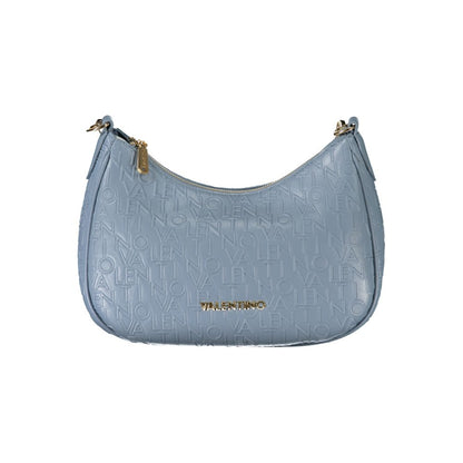 Mario Valentino Blue Polyethylene Handbag with logo and adjustable strap, featuring zip closure and 2 internal pockets.