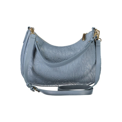 Mario Valentino Blue Polyethylene Handbag with adjustable strap and logo details, featuring recycled materials and internal pockets.